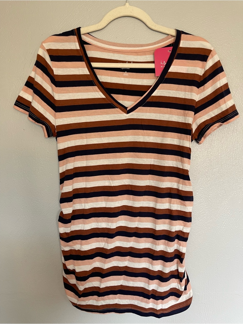 Isabel Maternity Striped V Neck Ruched Tee Medium NWT Ingrid & Isabel